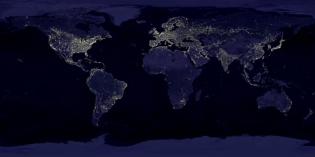The connected world at night, a web of city lights